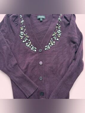 Express Plum Jeweled V-Neck Cardigan